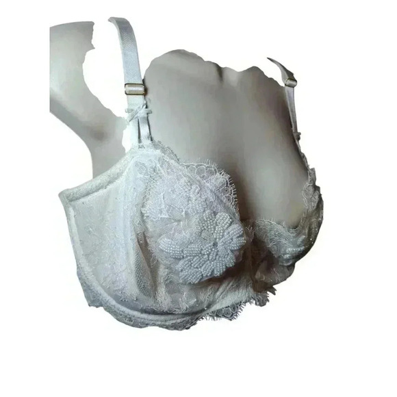 Victoria's Secret unlined 38DDD BRA white lace beaded embroider BRIDAL RARE - Picture 4 of 11